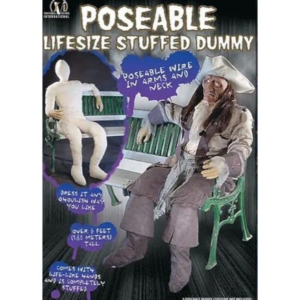 Life Size Poseable Stuffed Dummy With Plastic Hands Halloween Holiday Prop 6 FT